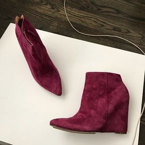Cole Haan wine-colored suede wedge booties, sz11